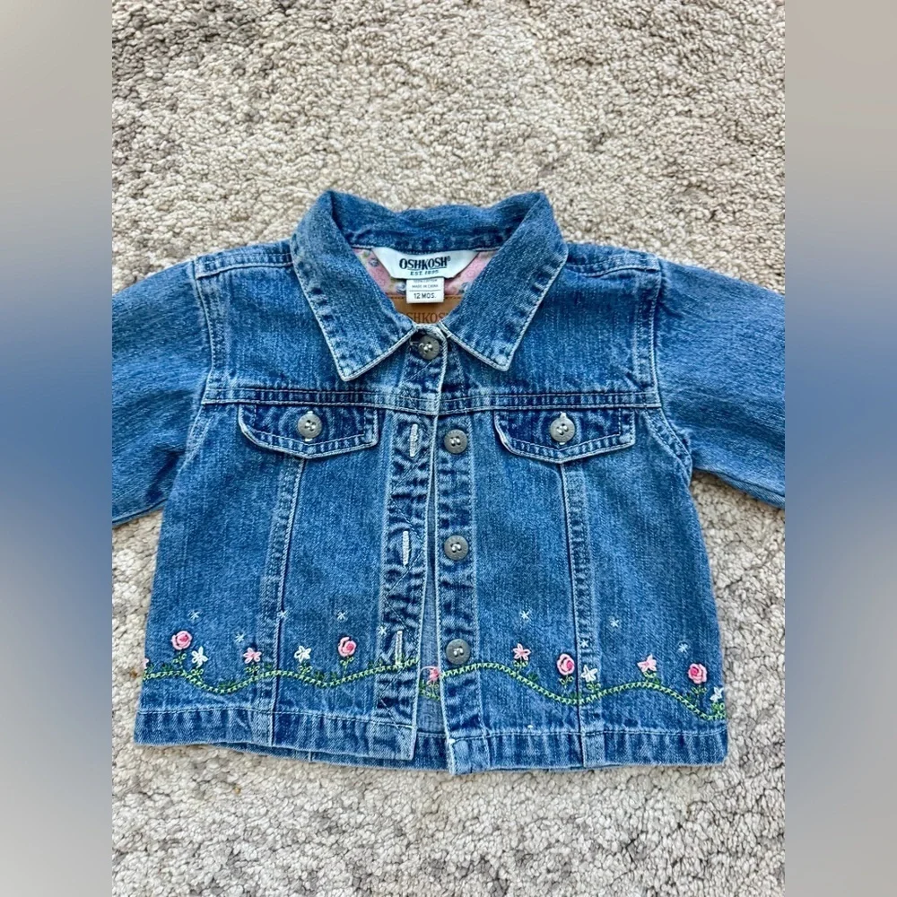 OshKosh B’gosh Floral Embroidered Denim Jacket 12M Spring Easter